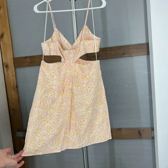 NWT Zara Linen Blend Purple Orange‎ Cream Cut Out Lined Mini Dress Sz L - Picture 8 of 14